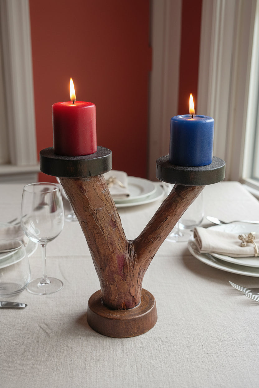 Natural Wood Branch Candle Stand