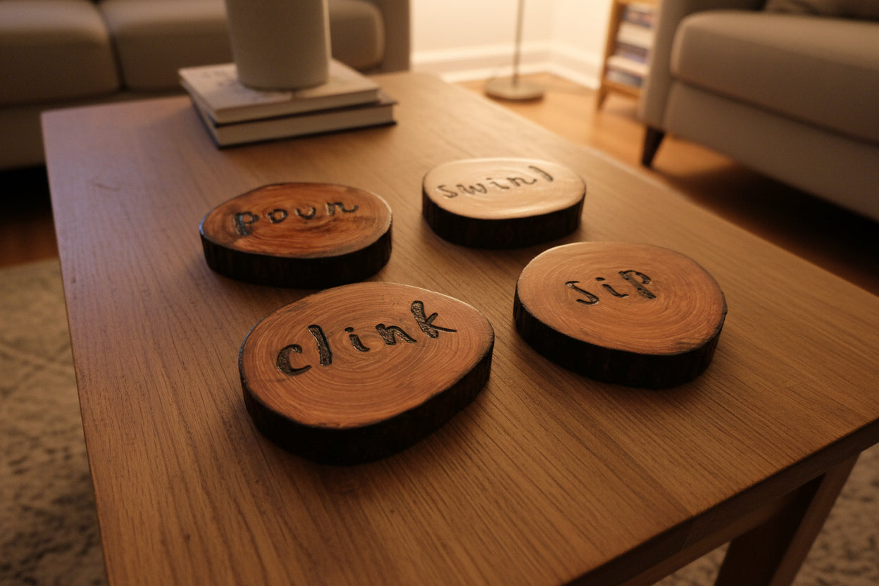 Rustic "Sip & Swirl" Coaster Set