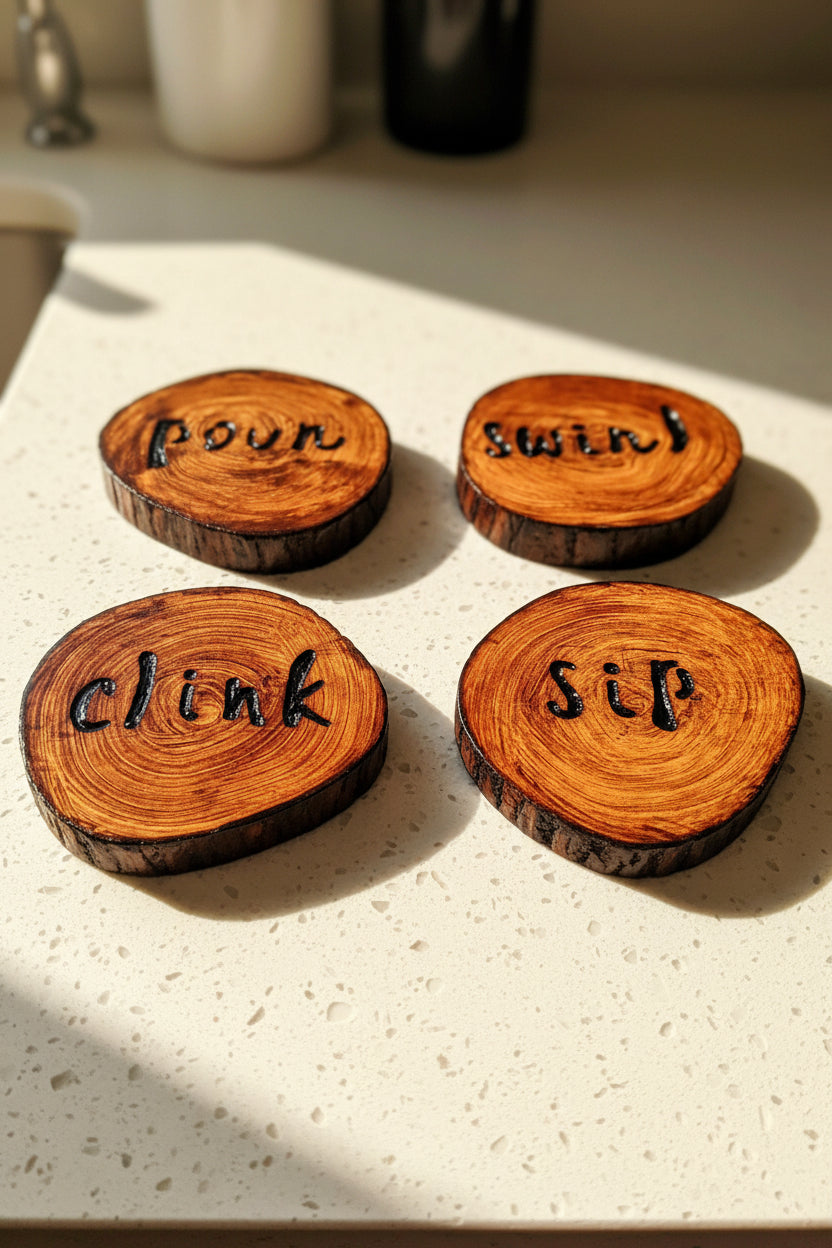 Rustic "Sip & Swirl" Coaster Set